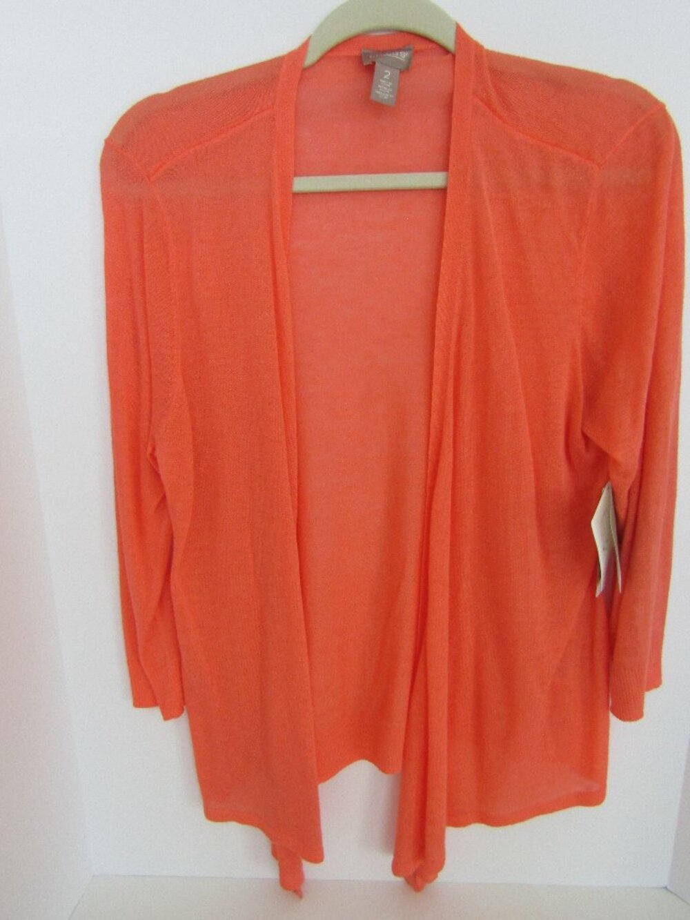 Chico's Open Cardigan 3/4 Sleeve Ramie Knit Sweater, size 2 M Breathable Summer